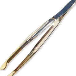 Canal Haarpinzette schräg vergoldete Spitze 80 mm