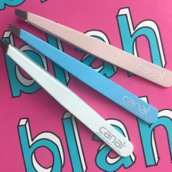 Canal Haarpinzette schräg pink rostfrei 95 mm