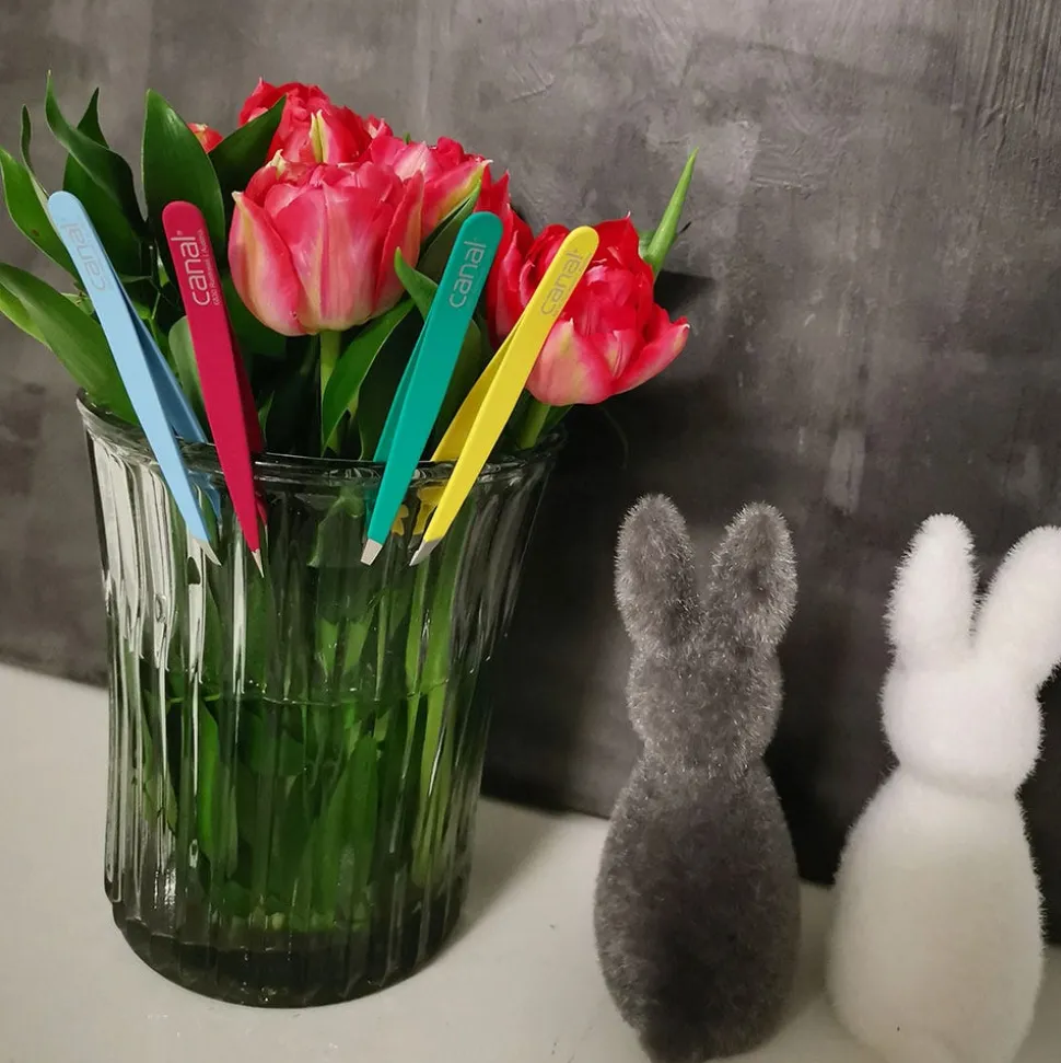 Canal Haarpinzette schräg blau rostfrei 95 mm