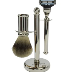 Golddachs Rasierset Metall Zupfhaar, silber