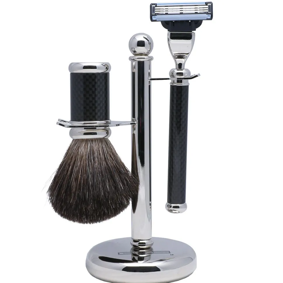 Golddachs Rasierset Stockhaar Carbon-Look