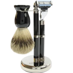 Golddachs Rasierset Zupfhaar, schwarz/silber