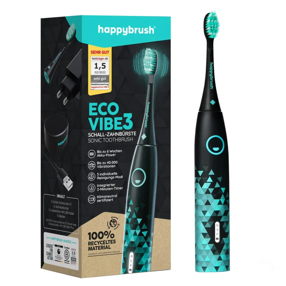 Happybrush ECO Vibe 3 Schwarz/Mint