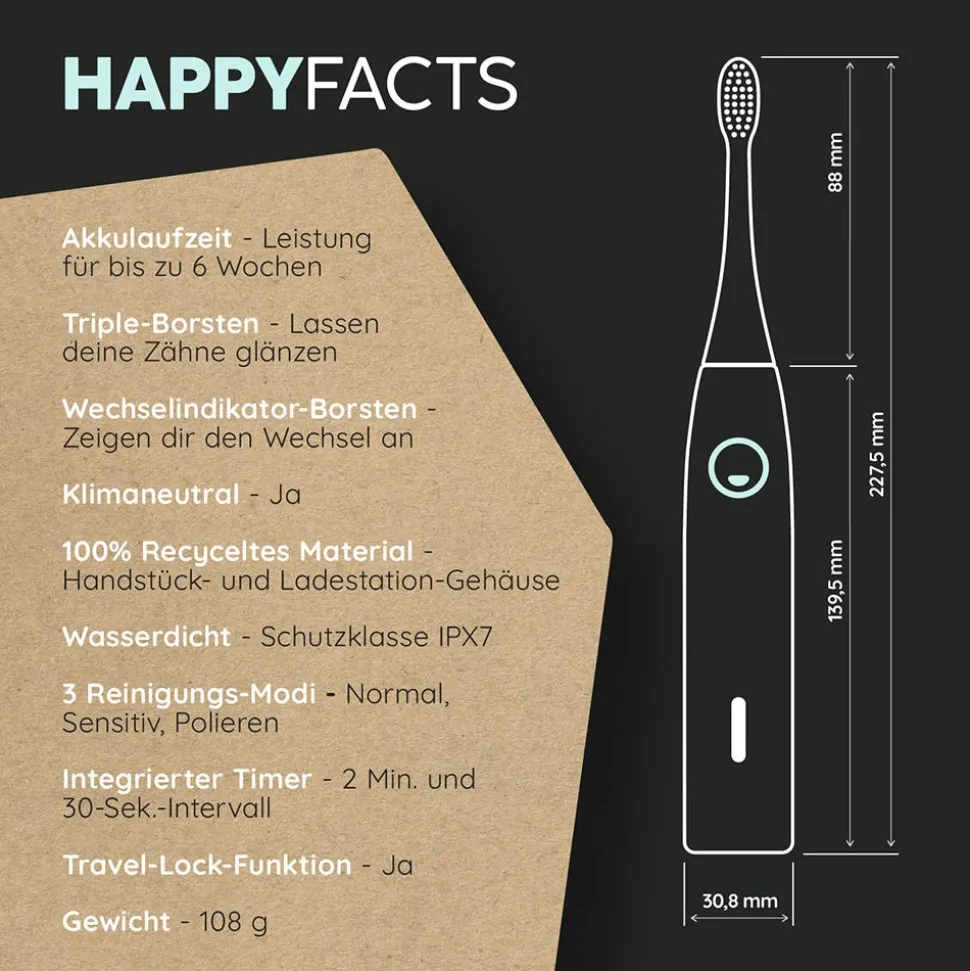 Happybrush ECO Vibe 3 Schwarz/Mint