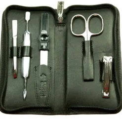 Pfeilring Maniküre-Etui Kalbleder 5-tlg schwarz